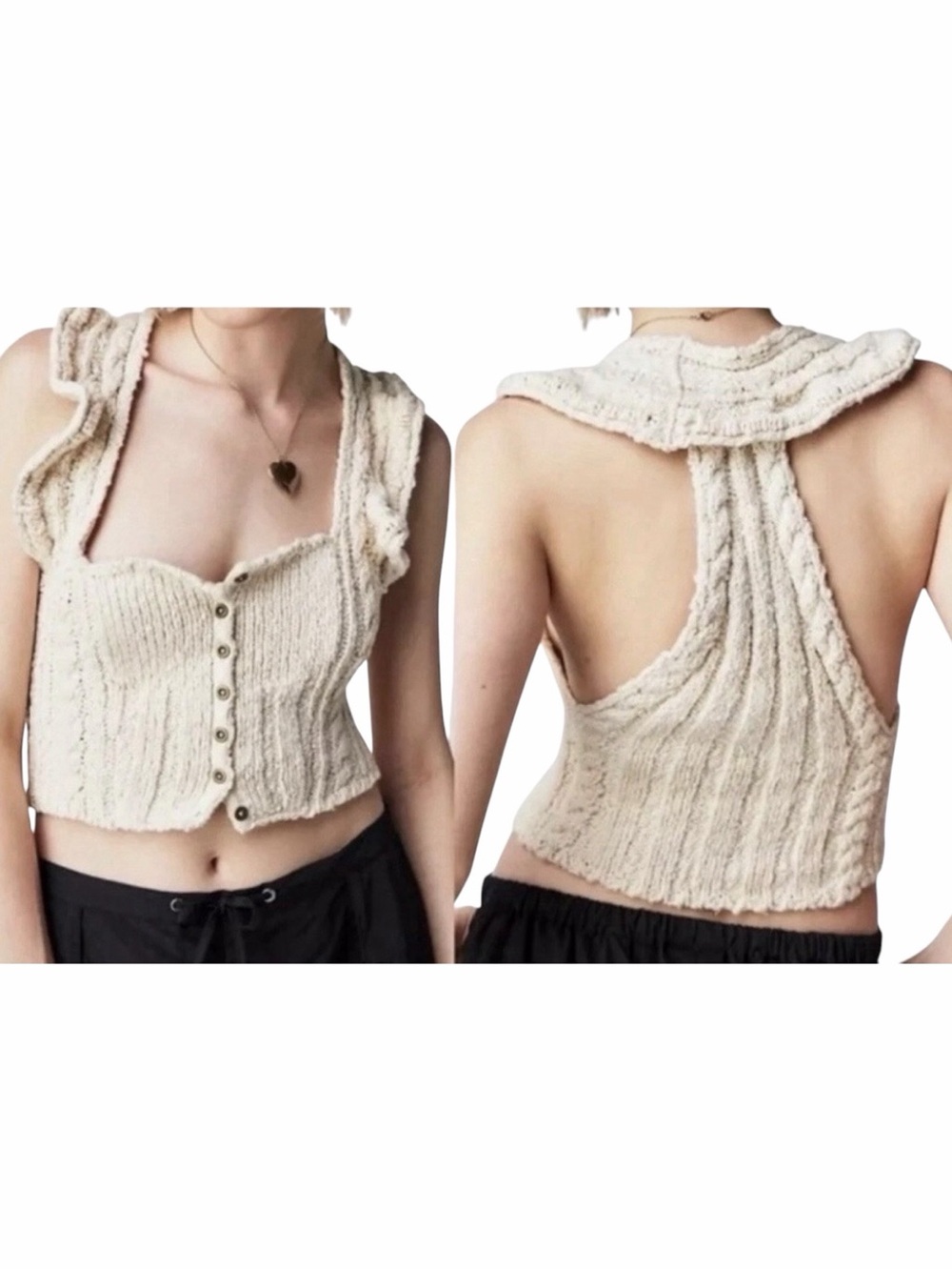 Free People Babe Corset Cable Knit Crop Top Ivory Button Front Size S